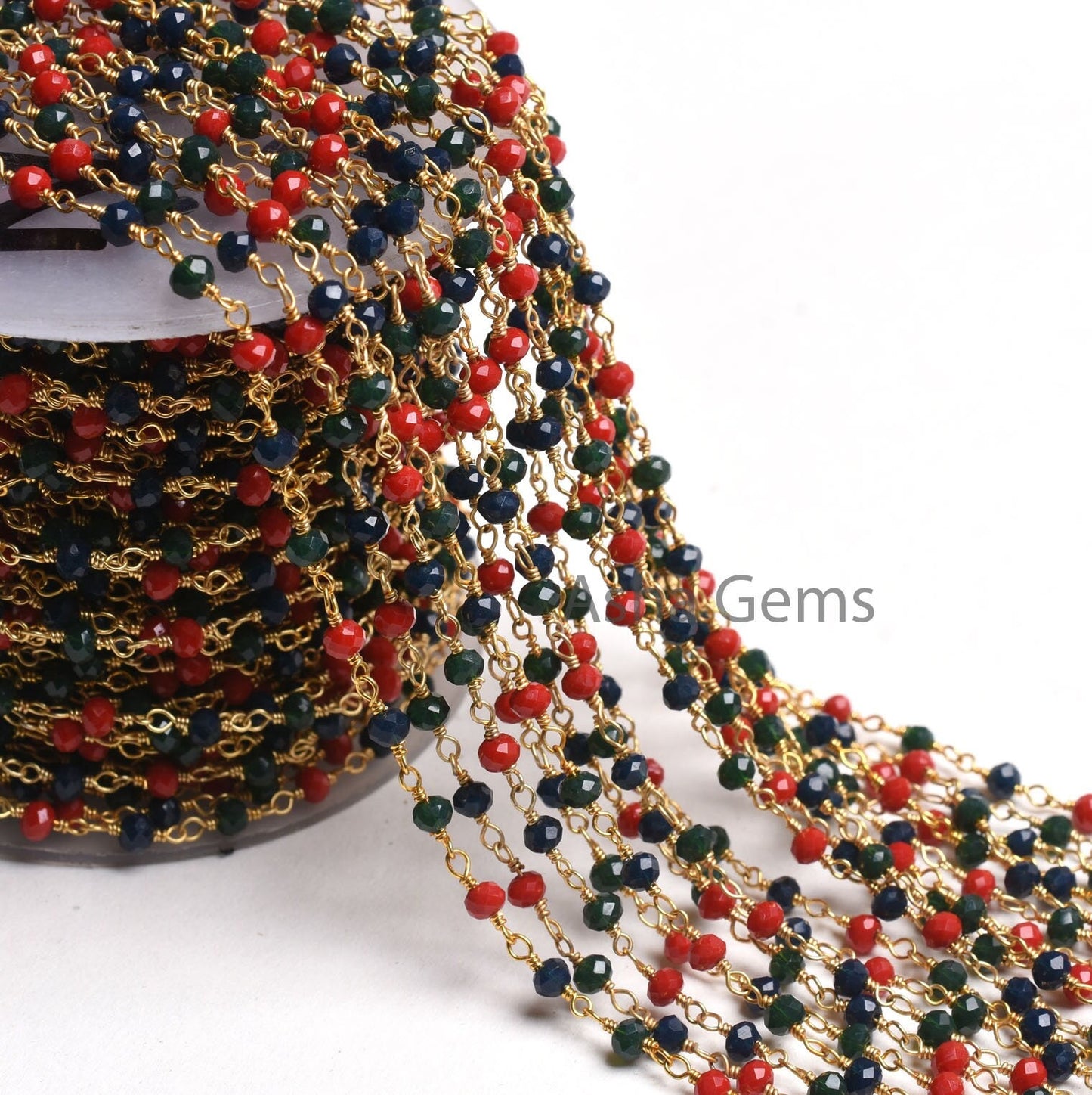 Beautiful Multi Blue Green Red Hydro Rondelle faceted Beads Rosary Chain,3 mm Gold Plated Wire Wrap Handmade Beaded Chains Jewelry Necklace