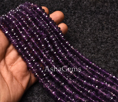 8"Strand Beautiful Natural African Amethyst Silver Coated Faceted Rondelle Gemstone Beads, Fine Quality,Purple Amethyst,Jewelry Making Craft