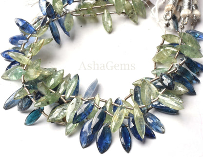 Beautiful Kyanite Faceted Marquise Shape Beads,8" Strand Shaded Green Blue Kyanite Marquise Beads, Natural Marquise Fancy Gemstone Bead SALE