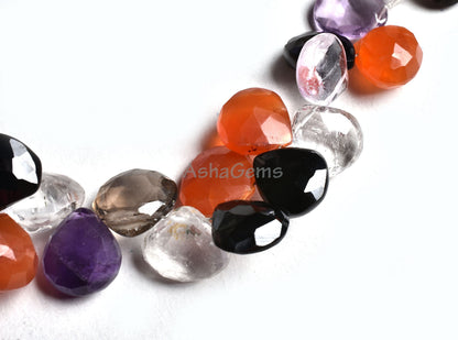 Beautiful Multi Color Gemstone Heart Shape Beads, Disco Heart Briolette Beads,7" Natural  Mix Color Stone Faceted Heart Beads Jewelry Crafts