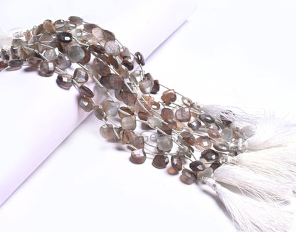 Natural Chocolate Moonstone Faceted Heart Gemstone Beads,8" Natural Brown Moonstone Heart Briolette Side Drill Moonstone Bead Jewelry making (AG 18642)