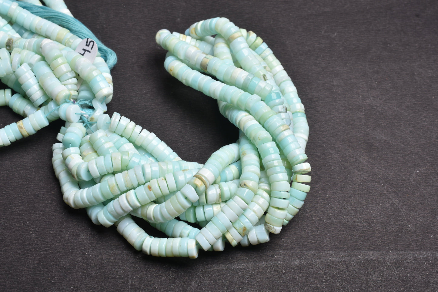 8mm Peru Sky Blue Opal Smooth Tyre Shape Handmade Gemstone Beads Light Blue Opal Plain Heishi Tyre Center Drill Opal Bead Jewelry Craft SALE