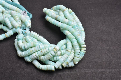 8mm Peru Sky Blue Opal Smooth Tyre Shape Handmade Gemstone Beads Light Blue Opal Plain Heishi Tyre Center Drill Opal Bead Jewelry Craft SALE