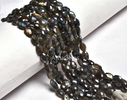9" Strand Labradorite Silver Coated Faceted Mani Oval Shape Checker Cut Gemstone Beads, Labradorite Oval Beads For Jewelry Making craft sale