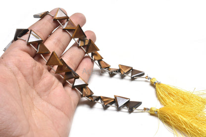 Beautiful Tiger Eye Trillion Shape Faceted Beads,13-15mm Natural Tiger Eye Fancy Side Drill Triangle Gemstone Bead Jewelry making Craft SALE