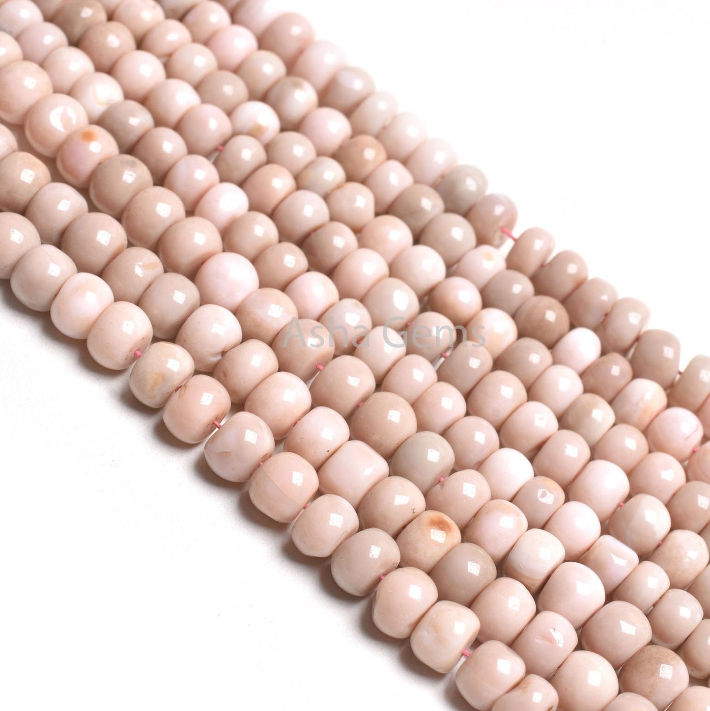 Opal Smooth Rondell Shape Beads,9" Strand Shaded Pink Peach Opal Beads, Bio Pink Opal Plain Handmade Gemstone Beads