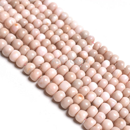 Opal Smooth Rondell Shape Beads,9" Strand Shaded Pink Peach Opal Beads, Bio Pink Opal Plain Handmade Gemstone Beads