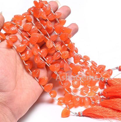 AAA Quality Carnelian Fancy Leaves Shape handmade Carving Beads, Orange Carnelian Carved Pear Briolette Gemstone Beads Jewelry Making Craft