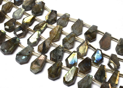 Natural Flash Labradorite Faceted Coffin Shape Beads, Labradorite Fancy Softy Bead,7" Strand Black Rainbow Side Drill Bead For Jewelry Craft