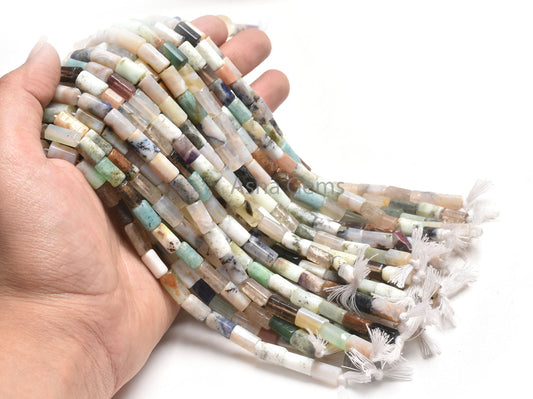 Multi Color Stone Pipe Shape Straight Drill Beads,9" Mix Gemstone Disco Fancy Tube Beads,6-12mm Gemstone Uneven Pipe Bead Jewelry Craft SALE