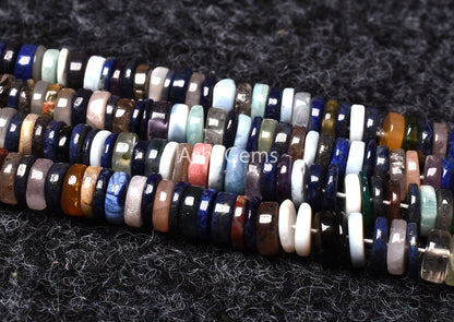 Amazing Multi Color Smooth Heishi Tyre Shape Beads, Natural Mix Gemstone Wheel Shape Beads, Disco Flat Tyre Loose Beads For Jewelry Makings