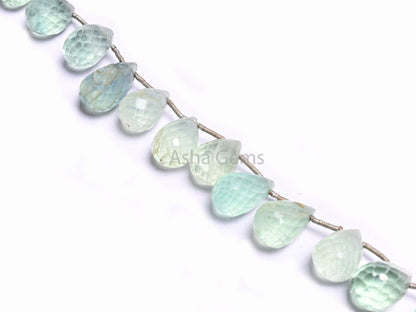 Natural Fluorite Faceted Drops Shape Gemstone Beads, AAA shaded Green Fluorite Teardrop Briolette Side Drill Beads Jewelry making Craft SALE