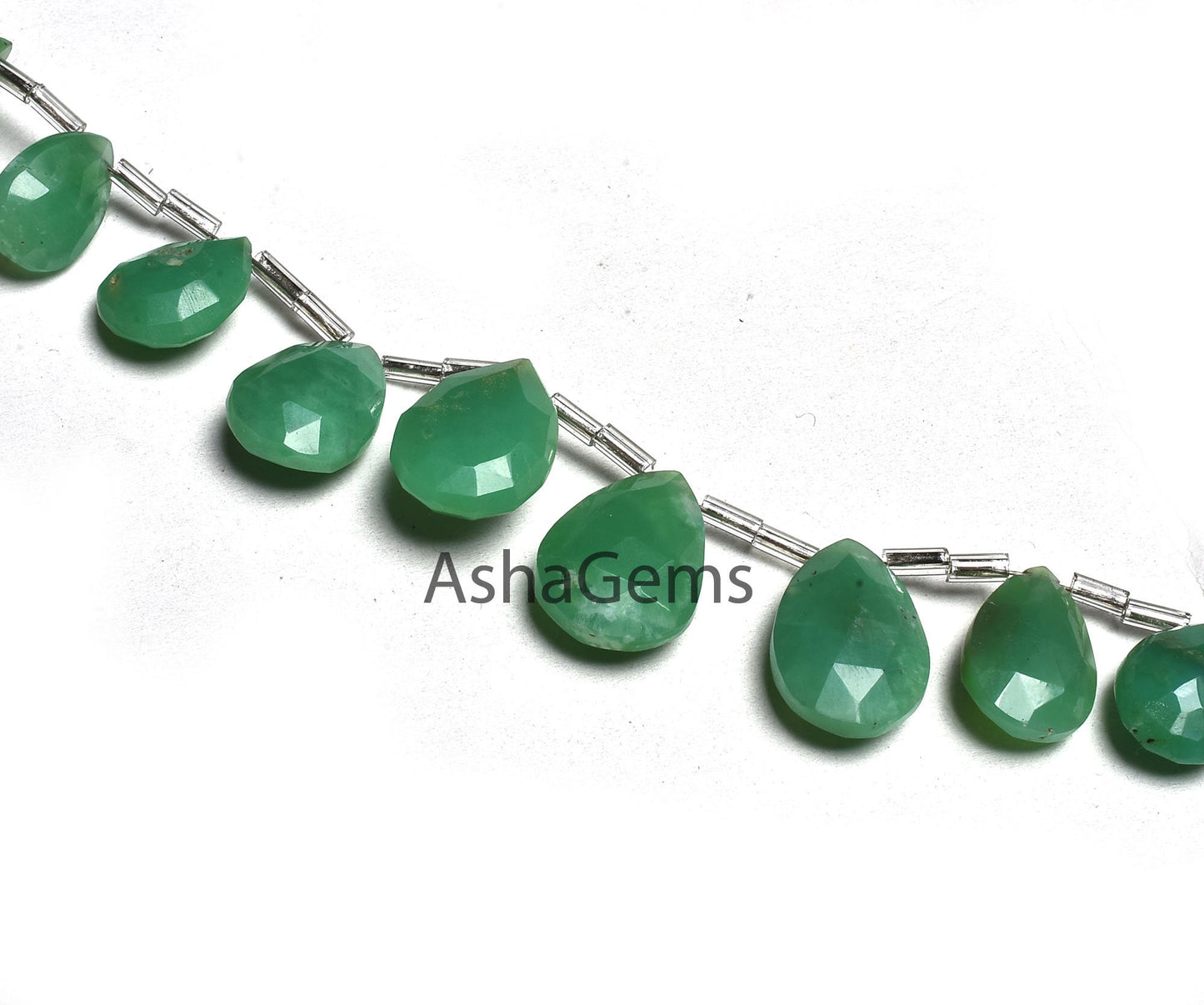 Genuine Green Chrysoprase Faceted Pear Shape Gemstone Beads,11Pc Strand Natural Chrysoprase Flat Teardrop Bead Chrysoprase Briolette Jewelry
