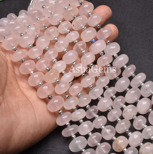 Natural Rose Quartz Smooth Rondelle Shape Beads, Pink Rose Quartz Plain Beads Handmade, Rose Quartz Rondelle, Quartz Smooth Beads Jewelry