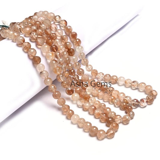 Beautiful Brown Topaz Faceted Round Ball Beads, Rare Shaded Imperial Topaz Indian Machine Cut Round Gemstone Loose Beads Jewelry Crafts SALE