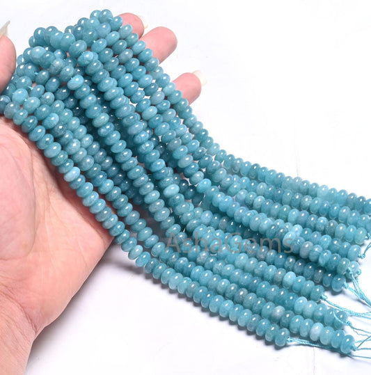 8mm Fine Neon Blue Color Jade Quartz Smooth Rondelle Shape Beads, Off Blue Quartz Plain Gemstone Loose Quartz Bead Jewelry Making Craft SALE