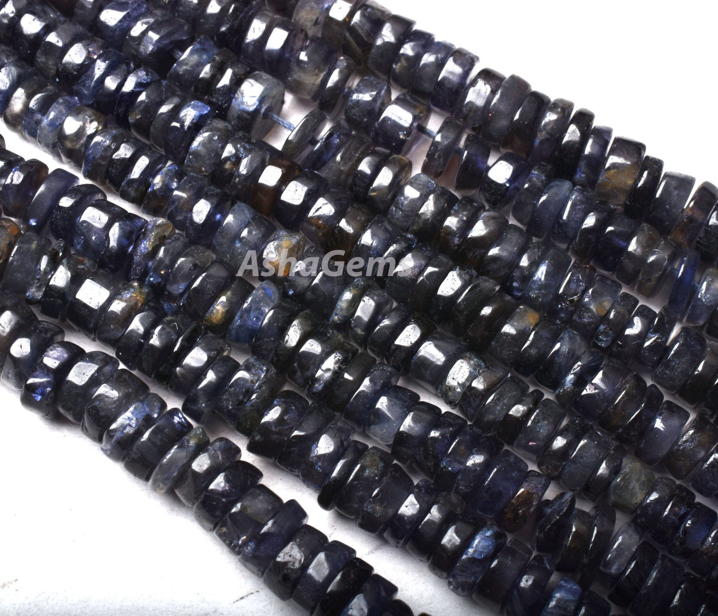 Blue Iolite Smooth Heishi Tyre Beads, Natural Iolite Beads, Iolite Plain Flat Tyre Gemstone Beads, Wheel Shape Beads For Jewelry Making SALE