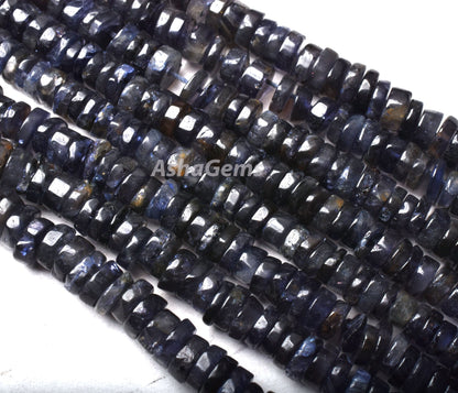 Blue Iolite Smooth Heishi Tyre Beads, Natural Iolite Beads, Iolite Plain Flat Tyre Gemstone Beads, Wheel Shape Beads For Jewelry Making SALE