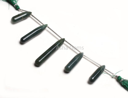 Natural Green Agate Fancy Pencil Shape Long Drop Beads,8.5x31-9x55mm Agate Side Drill Teardrop Briolette Gemstone Agate Bead Handicraft SALE