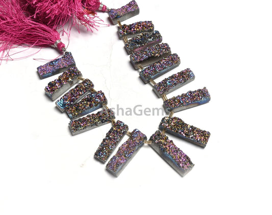 Pink Mystic Coated Druzy Fancy Long Slice Shape Gemstone Loose Beads, Druzy Beads, Pink Coated Drusy 7 Shape Beads Jewelry Making Craft SALE