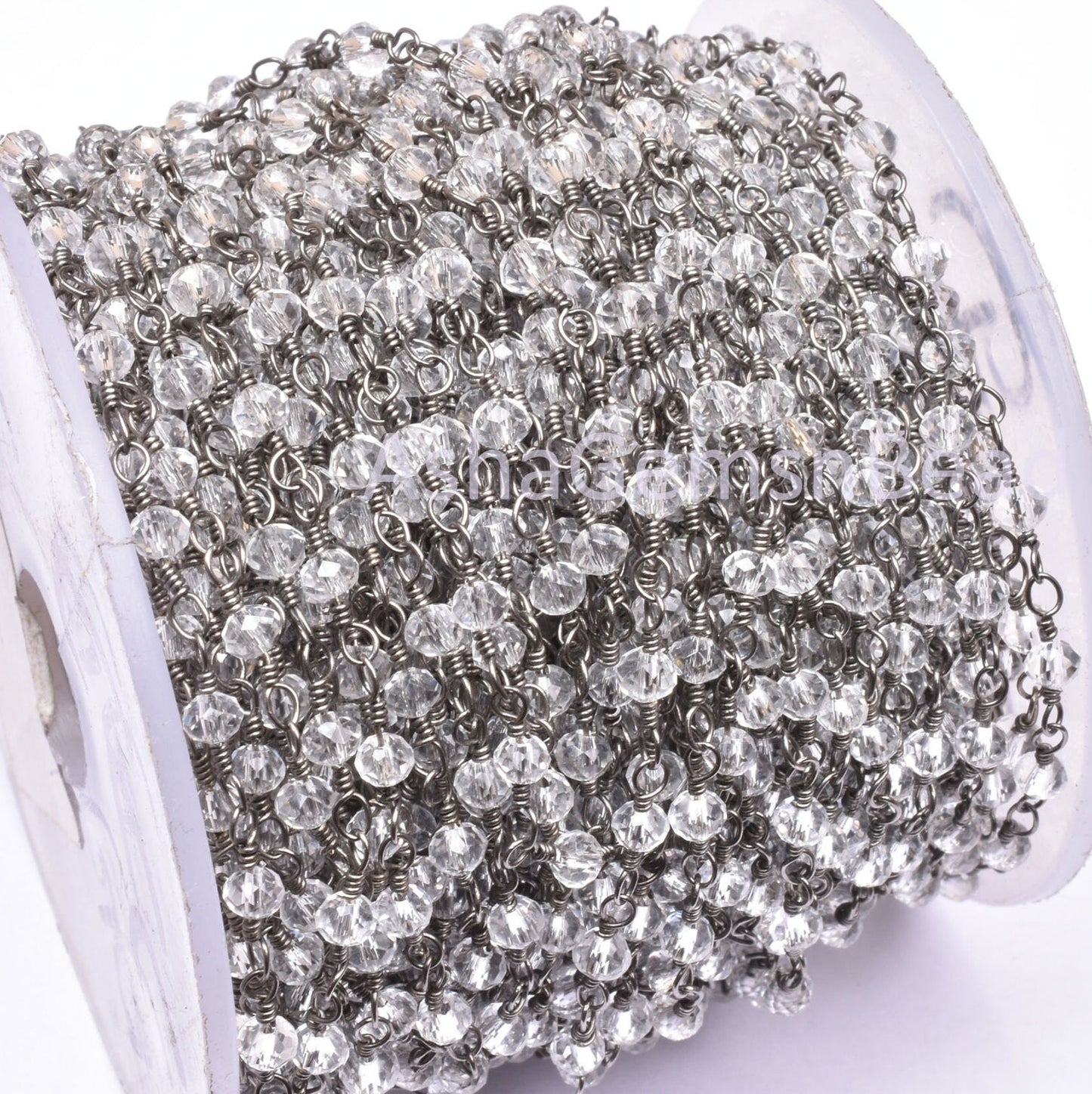 3,5,10,25 Feet,Crystal Quartz Hydro Rondelle Faceted Beads Rosary Chain, Black Plated Wire Jewelry Chain,Finding,3.5mm,Beaded Chain Gunmetal