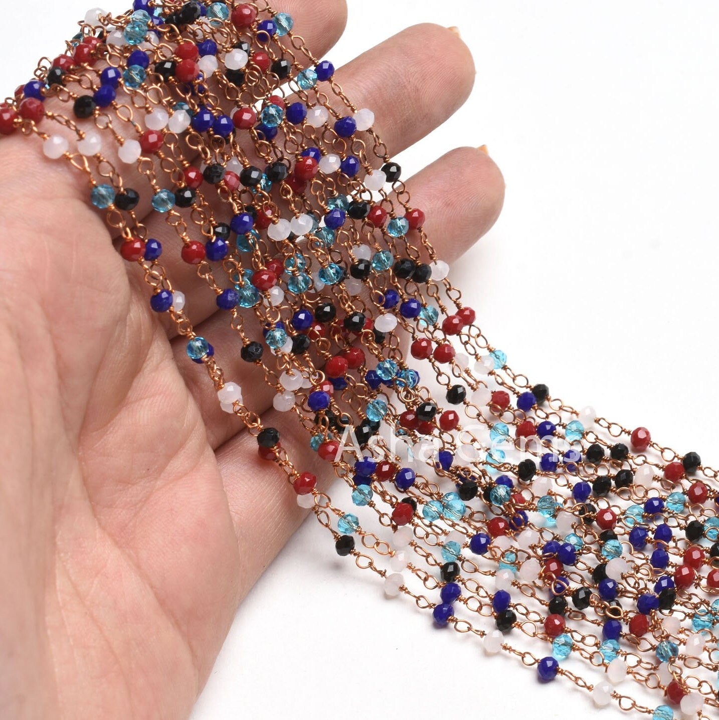 Beautiful Multi Color Disco Hydro Beads Rondelle Rosary Chain,3.5mm Rose Gold Plated Wire Wrap Micro Cut Beaded Chain Jewelry Making Necklace