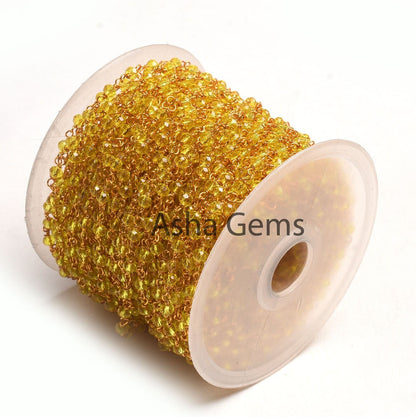 Beautiful Lemon Quartz Hydro Rondelle Faceted Beads Rosary Chain Gold Silver Gunmetal Copper Plated Wire Wrap Bulk Chain Jewelry Making SALE