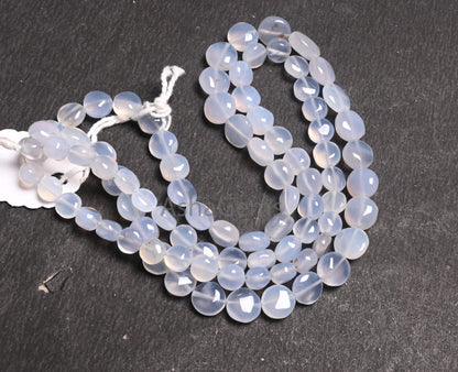 Beautiful White Quartz Smooth Coin Shape Gemstone Loose Beads, Fine Blue lace Quartz Handmade Coin Beads Necklace Making Jewelry Crafts SALE