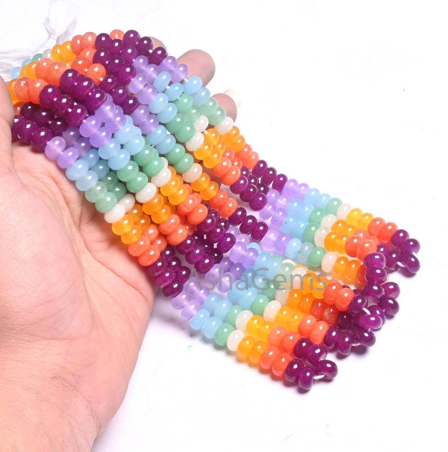 Beautiful Mix Color Quartz Smooth Rondelle Beads,8 mm Rainbow Disco Color Jade Quartz Multi Shaded Gemstone Colorful Beads Jewelry Necklace(AG 12311)