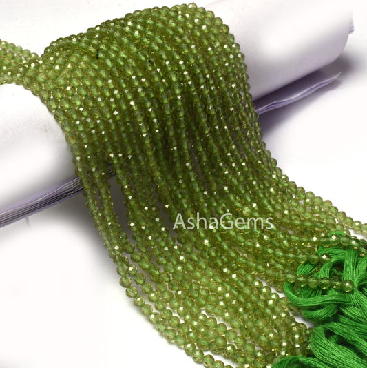 Beautiful Green  Peridot Faceted Round Beads,3.5 mm Natural Peridot Round Ball Gemstone Beads, Peridot beads Micro Faceted machine Cut Beads
