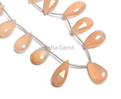 AAA Quality Light Peach Chalcedony Faceted Pear Beads,10-20mm Pink Chalcedony teardrop Briolette Gemstone Side Drill Bead Jewelry Craft SALE