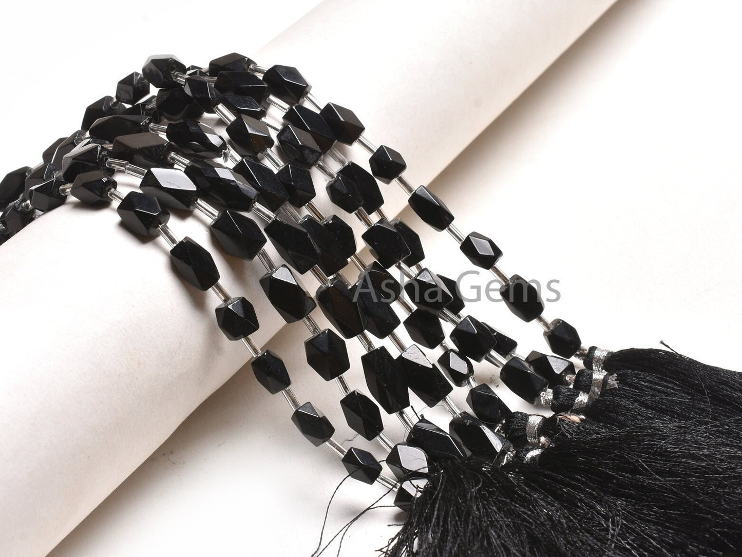 Beautiful Black Onyx Rectangle Shape Indian Hand Cut Beads,7" Onyx Long Fancy Chicklet Faceted Straight Drill Bead Black Onyx Jewelry Crafts