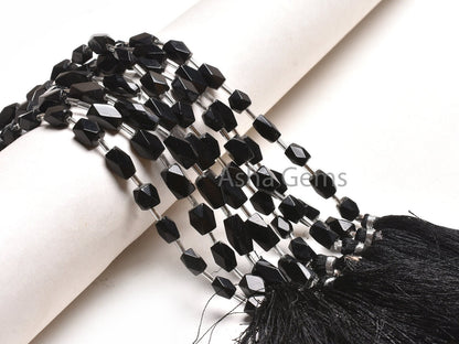 Beautiful Black Onyx Rectangle Shape Indian Hand Cut Beads,7" Onyx Long Fancy Chicklet Faceted Straight Drill Bead Black Onyx Jewelry Crafts