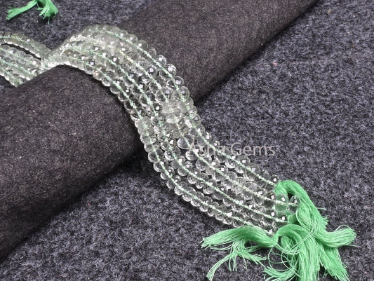 Beautiful Green Amethyst Faceted Rondelle Beads,10"Natural Amethyst Indian Machine Cut Gemstone Center Drill Beads, Green Amethyst Bead SALE