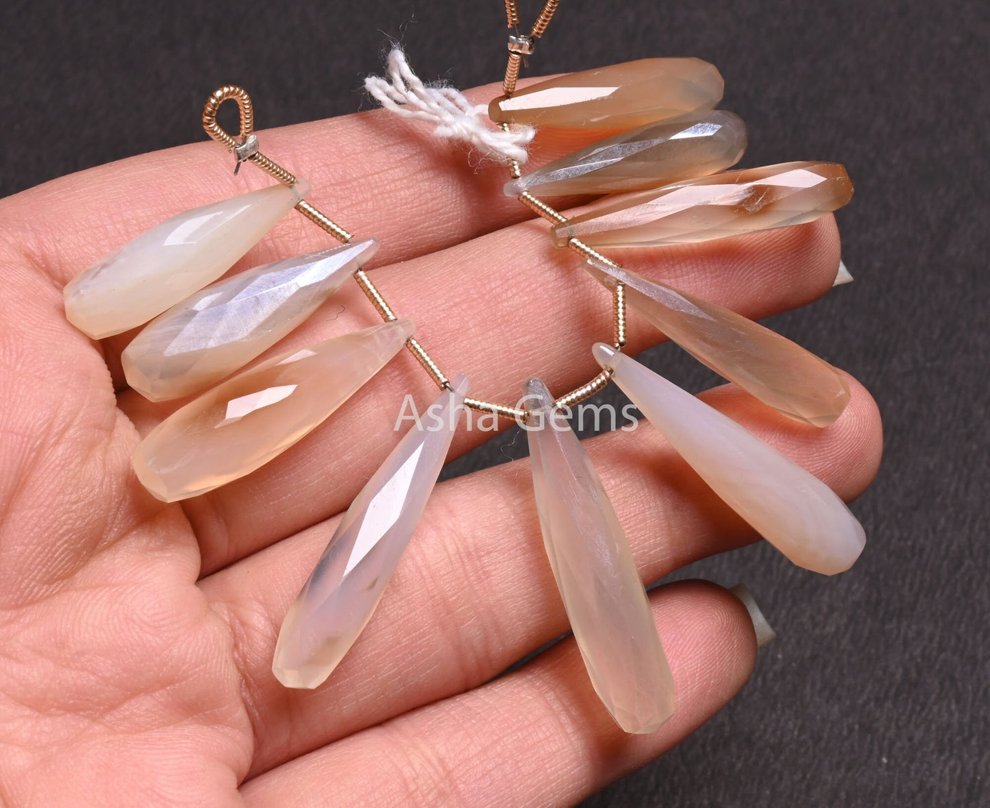 Shaded White Brown Fancy Long Pencil Drop Faceted Beads, Fine Bio Chalcedony Silver Coated Teardrop Briolette Gemstone Beads Jewelry Makings