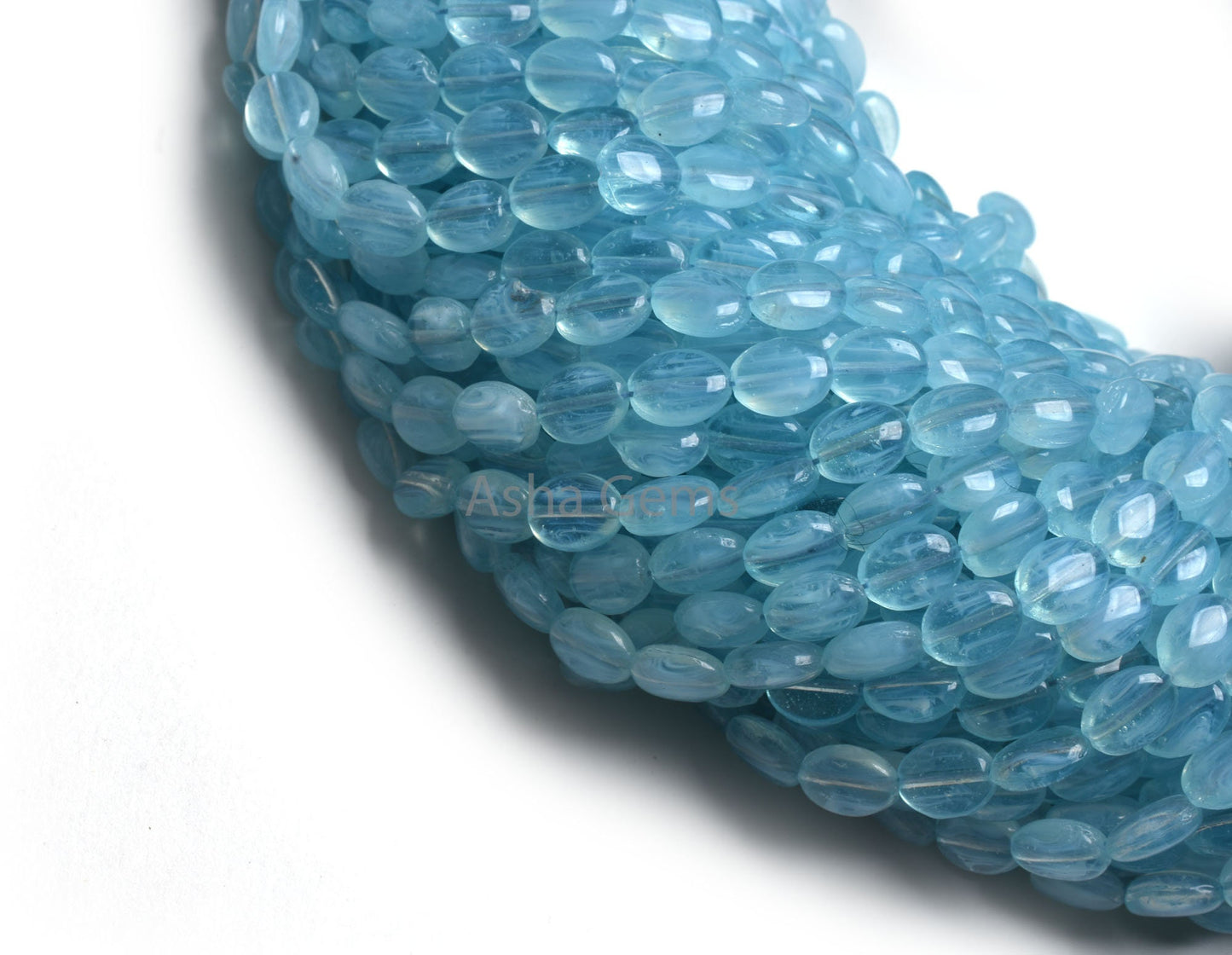 14" Strand Fine Sky Blue Quartz Hydro Smooth Oval Handmade Beads, 6.5-8.5 mm Blue Hydro Plain Handmade Oval Shape Beads Jewelry Crafts SALE