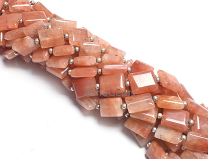 Beautiful Peach Quartz Rectangle Shape Smooth Gemstone Beads,9" Pink Quartz Fancy Chicklet Straight Drill Handmade Beads Jewelry Crafts SALE