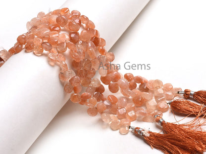 9" Strand Sunstone Smooth Heart Shape Gemstone Beads, Shaded Red Sunstone Beads, Sunstone Handmade Heart Side Drill Beads Jewelry Craft SALE