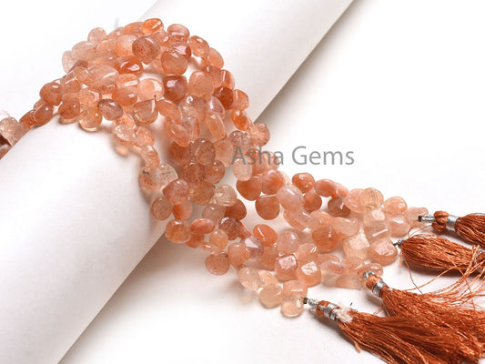 9" Strand Sunstone Smooth Heart Shape Gemstone Beads, Shaded Red Sunstone Beads, Sunstone Handmade Heart Side Drill Beads Jewelry Craft SALE