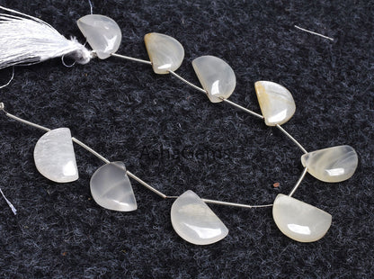 Natural White Moonstone Fancy Shape Beads,12-18.5 mm Moonstone Smooth D Shape Beads, White Moonstone plain half Moon Gemstone Beads Jewelry