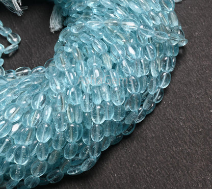 Beautiful Aqua Blue Quartz Hydro Smooth Oval Handmade Beads,5.5-7 mm Light Sky Blue Hydro Plain Handmade Oval Shape Bead Jewelry Crafts SALE