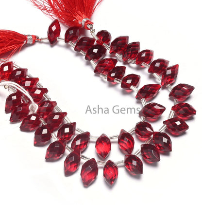 Beautiful Red Quartz Hydro Fancy Barrel Shape Faceted Beads, AAA Red Ruby Color Hydro Fancy Loi Shape Pointed Briolette Beads Jewelry Crafts