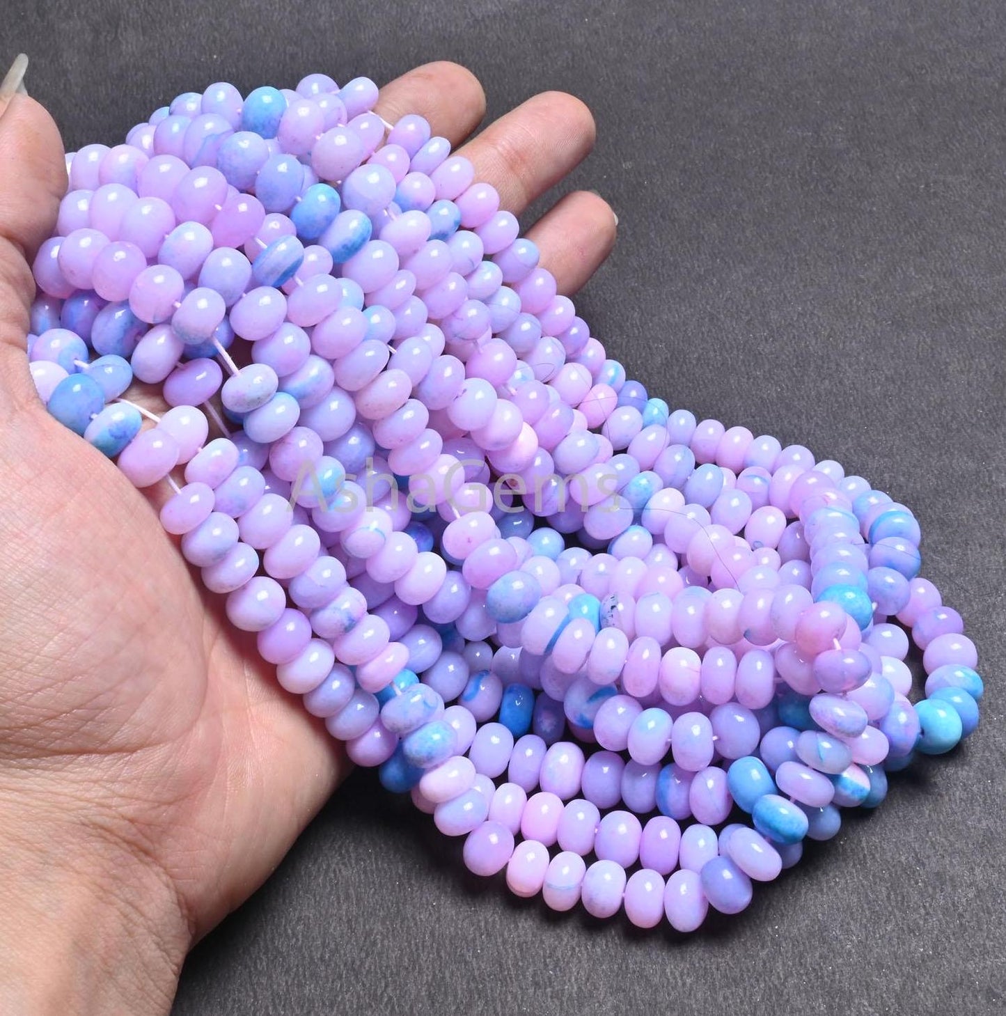 AAA Lavender Blue Opal Smooth Rondelle Beads,16" Strand Shaded Blue Lavender Opal Plain Handmade Gemstone Loose Bead Blue Opal Beads Jewelry