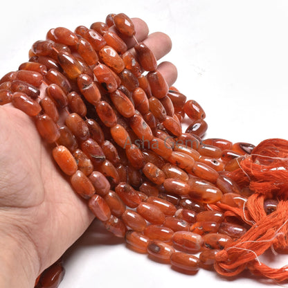 15" Strand Natural Carnelian Fancy Cylinder Shape Gemstone Beads, Red Carnelian Loi Handmade Pipe Straight Drill Beads Jewelry Making Crafts