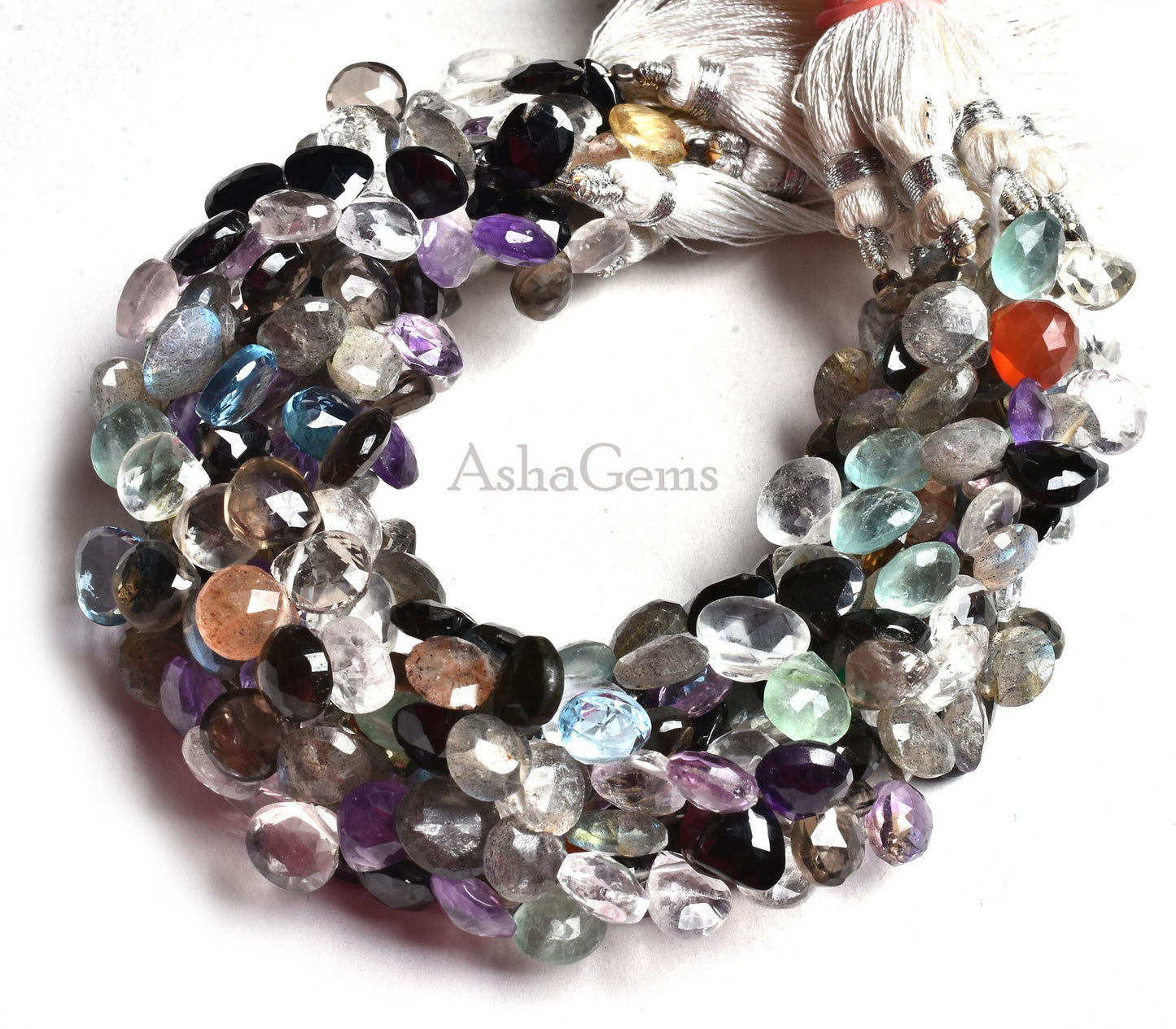 8 Inch Strand Multi color Gemstone Faceted heart Loose Beads, Mix Gemstone Faceted Briolette Beads, Disco Heart Beads For Jewelry Craft Sale