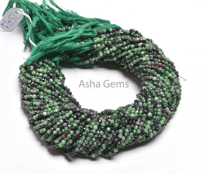 3.5mm Ruby Zoisite Faceted Rondelle Gemstone Beads, Natural Ruby Zoisite Machine Cut Beads Green Ruby Zoisite Bead Strand Jewelry Craft SALE