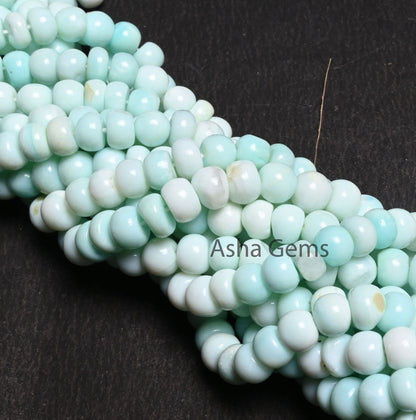 7mm Shaded Sky Blue Opal Smooth Rondelle Beads, Fine Peru Blue opal Beads, Beautiful Opal handmade Gemstone Loose Bead Necklace Jewelry SALE