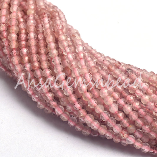 Amazing Pink Strawberry Faceted Rondelle Shape Beads, natural Strawberry Micro Faceted Machine Cut Beads, Pink Gemstone Tiny Beads, Jewelry
