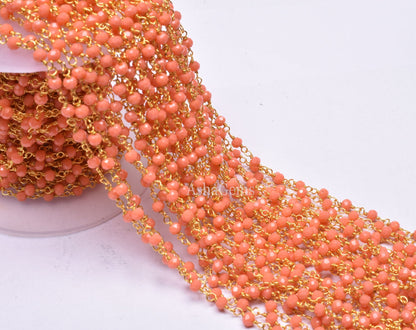 Amazing Orange Carnelian Hydro Faceted Beads Rosary Chain,3-3.5mm Rondelle Beaded Gold Plated Wire Wrapped Handmade Chain Jewelry Making Craft SALE