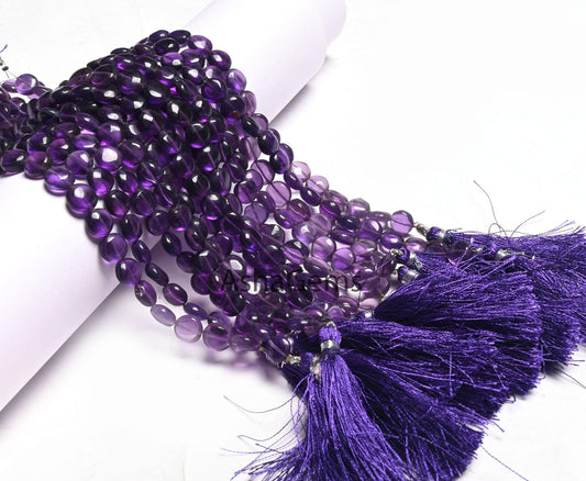 Fine Quality Purple Amethyst Smooth Puff Coin Gemstone Beads,8" Natural amethyst Beads, Amethyst Plain Handmade Coin Shape Bead Jewelry SALE